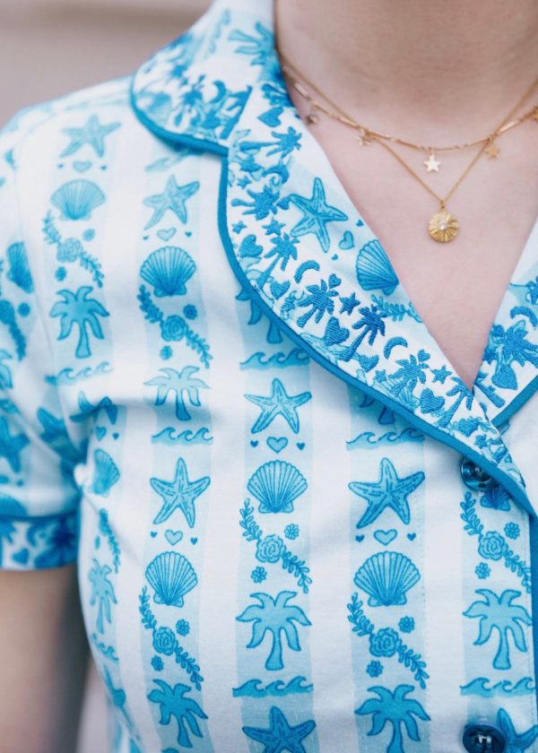 Pink Palm Pajamas in Seabreeze