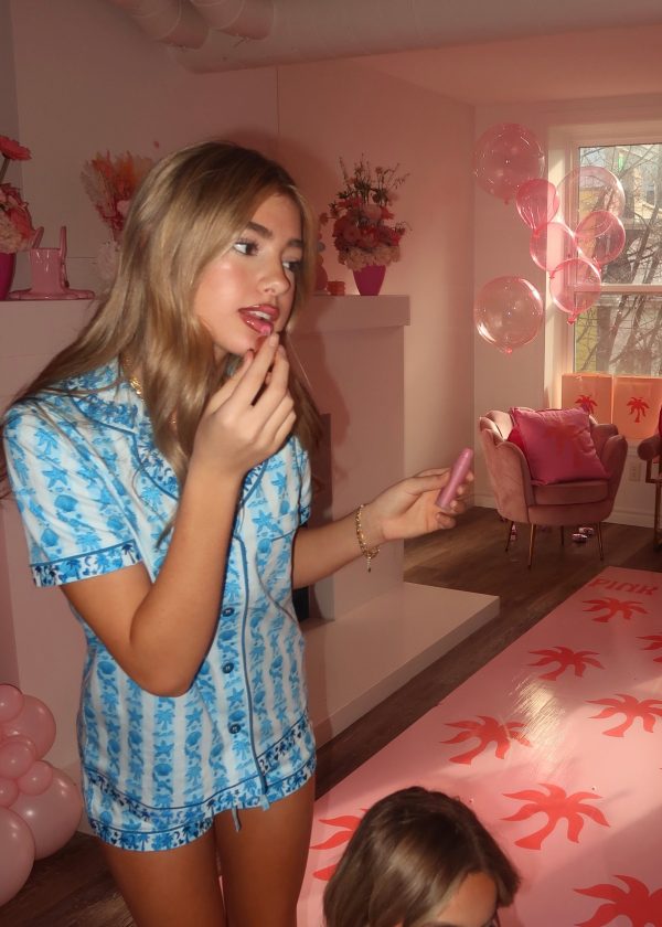 Pink Palm Pajamas in Seabreeze