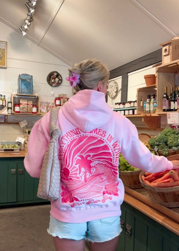 Everything Comes in Waves Hoodie in Pink